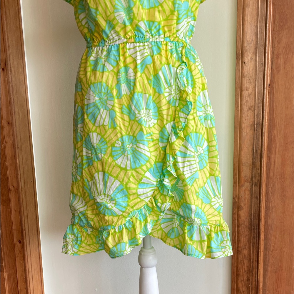 LILLY PULITZER Flor Pink Label Strapless Ruffle Mini Dress M Green Yellow VTG - Picture 11 of 17